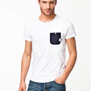 Men's Unique Style White T Shirt With Black Pocket
