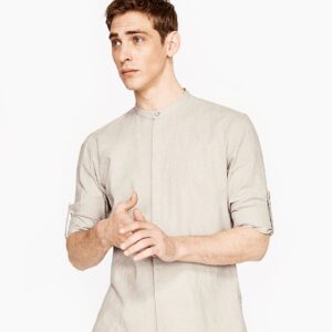 Men's Fitted Style Full Sleeves Light Beige Shirt For Fashion